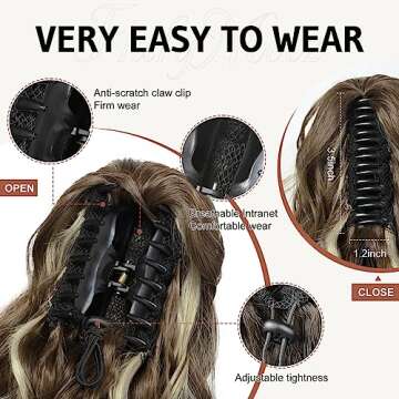 FLUFYMOOZ Wavy Curly Claw Clip Ponytail Extension 18 Inch