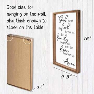 VILIGHT House Warming Gifts for New Home - Farmhouse Wall Decor for Dining Room and Kitchen - Rustic Wood Sign with Quotes Bless The Food Before Us - Vertical 16x9.5 Inches