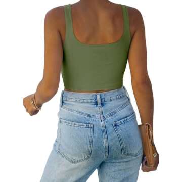 REORIA Women's Summer Sexy Basic Sleeveless Square Neck Fitted Seamless Yoga Cropped Tank Cute Crop ...