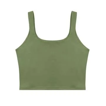 REORIA Women's Summer Sexy Basic Sleeveless Square Neck Fitted Seamless Yoga Cropped Tank Cute Crop Tops Olive Green Large