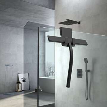 Anlynwooh Squeegee, Matte Black 9 inch, Streak Free Cleaning, Shower Squeegee for Glass Doors, Bathroom, Shower Doors, Mirrors, Tiles and Car Windows,Silicone Squeegees,Shower Cleaner with 2 Hooks.