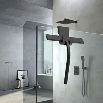 Anlynwooh Squeegee, Matte Black 9 inch, Streak Free Cleaning, Shower Squeegee for Glass Doors, Bathroom, Shower Doors, Mirrors, Tiles and Car Windows,Silicone Squeegees,Shower Cleaner with 2 Hooks.