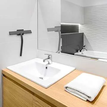 Anlynwooh Squeegee, Matte Black 9 inch, Streak Free Cleaning, Shower Squeegee for Glass Doors, Bathroom, Shower Doors, Mirrors, Tiles and Car Windows,Silicone Squeegees,Shower Cleaner with 2 Hooks.