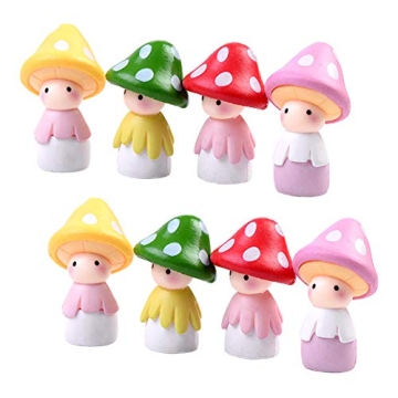 MAOMIA 8 Pcs Miniature Mushroom Dolls, Fairy Garden Doll Figurines Dollhouse Garden Decor Micro Land...