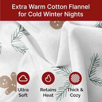 Flannel Christmas Sheets - 100% Cotton Flannel Sheets - Queen Size Sheet Set - Extra Soft & Cozy - Thick Warm Heavyweight Winter Sheets - Gingerbread Deep Pocket Holiday Sheets for Women, Men & Kids