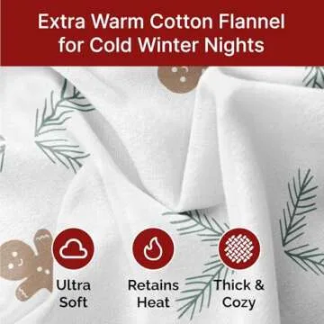Flannel Christmas Sheets - 100% Cotton Flannel Sheets - Queen Size Sheet Set - Extra Soft & Cozy - Thick Warm Heavyweight Winter Sheets - Gingerbread Deep Pocket Holiday Sheets for Women, Men & Kids
