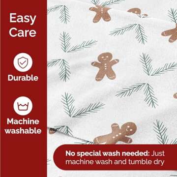 Flannel Christmas Sheets - 100% Cotton Flannel Sheets - Queen Size Sheet Set - Extra Soft & Cozy - Thick Warm Heavyweight Winter Sheets - Gingerbread Deep Pocket Holiday Sheets for Women, Men & Kids