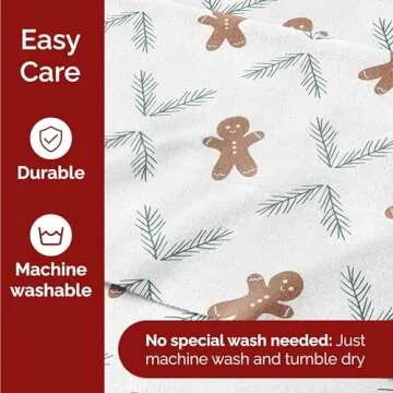 Flannel Christmas Sheets - 100% Cotton Flannel Sheets - Queen Size Sheet Set - Extra Soft & Cozy - Thick Warm Heavyweight Winter Sheets - Gingerbread Deep Pocket Holiday Sheets for Women, Men & Kids