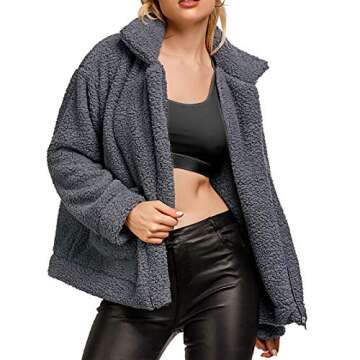 Women's Coat Casual Lapel Fleece Fuzzy Faux Shearling Zipper Coats Warm Winter Oversized Outwear Jac...