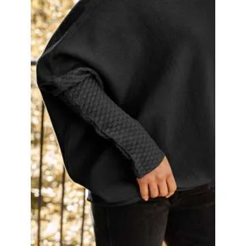 LILLUSORY Womens Batwing Oversized Sweaters 2025 Boat Neck Wrap Tunic Tops Fall Fashion Black Small