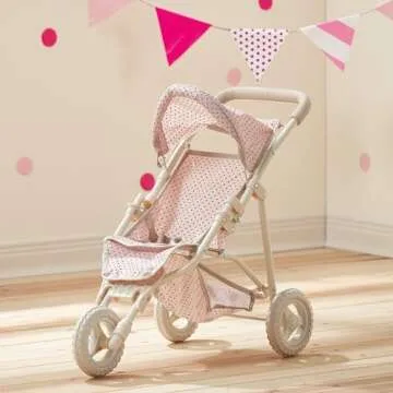 Olivia's Little World Doll Jogging-Style Stroller with Canopy, Storage Underneath, Pink and Cream and Gray