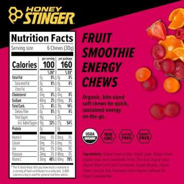 Honey Stinger Organic Fruit Smoothie Energy Chew | Gluten Free & Caffeine Free | for Exercise, Running and Performance | Sports Nutrition for Home & Gym, Pre and Mid Workout | 12 Pack, 21.6 Ounce
