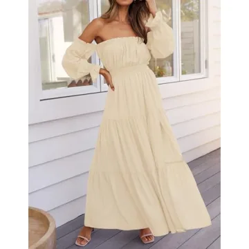 ZESICA Women’s Sexy Off Shoulder Maxi Dress in Light Yellow