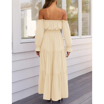 ZESICA Women’s Sexy Off Shoulder Maxi Dress in Light Yellow