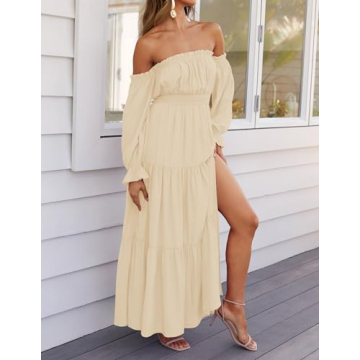 ZESICA Women’s Sexy Off Shoulder Maxi Dress in Light Yellow