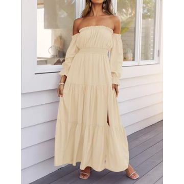 ZESICA Women’s Sexy Off Shoulder Maxi Dress in Light Yellow