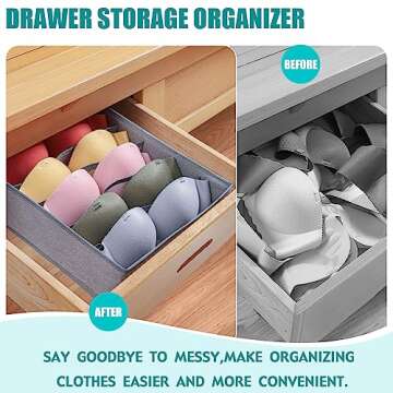 Cawek Bra Storage Drawers Organizer for Clothing Underwear Drawer Organizer Dividers Foldable Storage Cube Bins for Bra,Socks, Underwear,3 Pack （Grey）