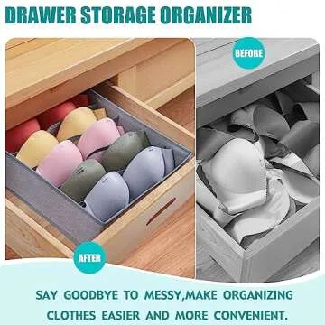 Cawek Bra Storage Drawers Organizer for Clothing Underwear Drawer Organizer Dividers Foldable Storage Cube Bins for Bra,Socks, Underwear,3 Pack （Grey）