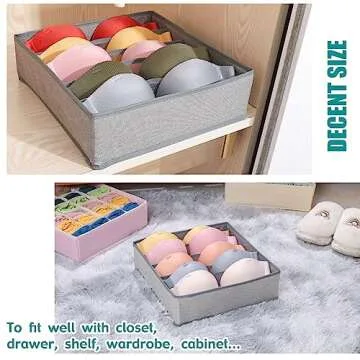 Cawek Bra Storage Drawers Organizer for Clothing Underwear Drawer Organizer Dividers Foldable Storage Cube Bins for Bra,Socks, Underwear,3 Pack （Grey）
