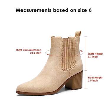 DREAM PAIRS Women's Retro Elastic Chelsea Ankle Boots Fashion Low Chunky Block Heel Pointed Toe Fall Heeled Booties Shoes, SDAB2314W, NUDE SUEDE, SIZE 9