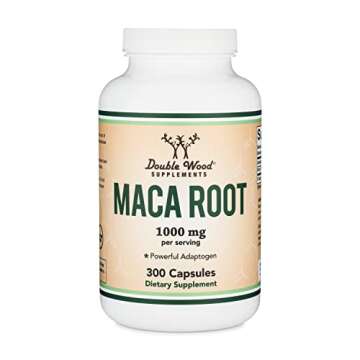 Maca Root Capsules for Women and Men, 300 Count (1,000mg of Black, Red, Yellow Maca Powder per Serving) Grown in Peru (for Energy, Performance, Motivation) by Double Wood