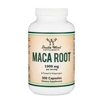 Maca Root Capsules for Women and Men, 300 Count (1,000mg of Black, Red, Yellow Maca Powder per Serving) Grown in Peru (for Energy, Performance, Motivation) by Double Wood