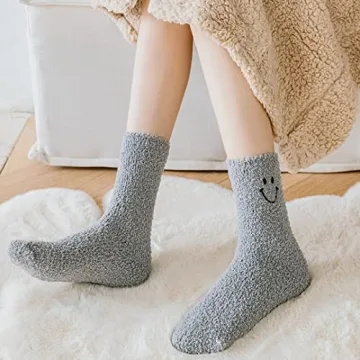 NIGEIYEME 5 Pairs Cute Smiley Cozy Socks for Women