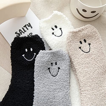 NIGEIYEME 5 Pairs Cute Smiley Cozy Socks for Women