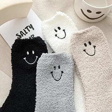 NIGEIYEME 5 Pairs Cute Smiley Cozy Socks for Women