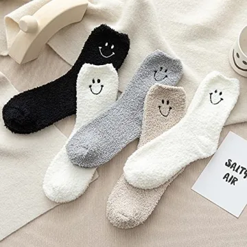 NIGEIYEME 5 Pairs Cute Smiley Cozy Socks for Women