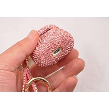 Sparkly Diamond Case for AirPods with Keychain, Shockproof Protective Premium Bling Rhinestone Cover Skin Compatible with AirPods Charging Case 2 & 1(Pink+Gold Plated)