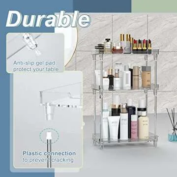 YIEZI Multi-Functional Plastic Shelf, 3-Tier, Anti-Slip, Easy Assembly, 30cm x 30cm x 10cm, Ideal for Organizing Cosmetics, Perfumes, Soaps, Lotions, and More