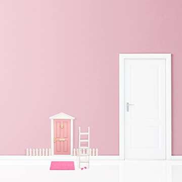 Tooth Fairy Door Kit Mini Wooden Tooth Fairy Door with Accessories Fairy Tale Education Learning Toy for Girls Dollhouse Mini Garden Decoration DIY Craft Activities (Pink)