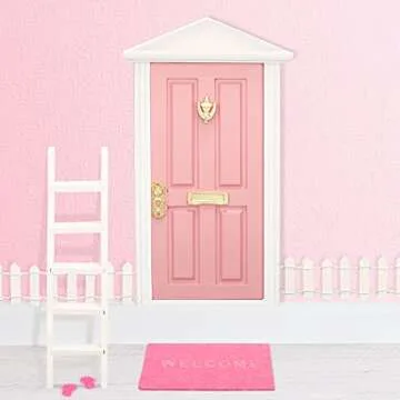 Tooth Fairy Door Kit Mini Wooden Tooth Fairy Door with Accessories Fairy Tale Education Learning Toy for Girls Dollhouse Mini Garden Decoration DIY Craft Activities (Pink)