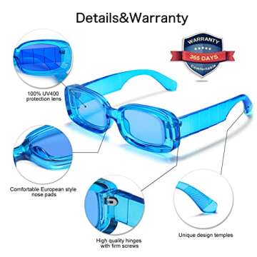 VANLINKER Y2K Trendy Rectangle Sunglasses for Women Men Retro Fashion 90s Glasses Thick Square Frames UV400 Protection VL9673 Blue