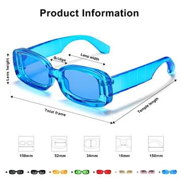 VANLINKER Y2K Trendy Rectangle Sunglasses for Women Men Retro Fashion 90s Glasses Thick Square Frames UV400 Protection VL9673 Blue