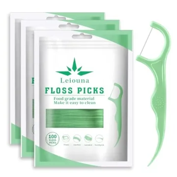 Leiouna Dental Floss Picks 300 Count, Easy Grip Handle for Kids & Adults
