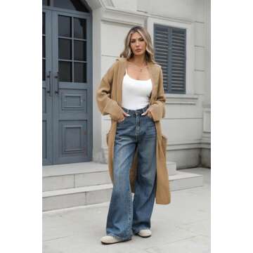 Cakulo Womens Oversized Long Cardigan Sweaters Hooded Duster Cardigans 2024 Trendy Fall Open Front Coatigan Khaki XL