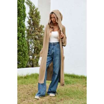 Cakulo Womens Oversized Long Cardigan Sweaters Hooded Duster Cardigans 2024 Trendy Fall Open Front Coatigan Khaki XL