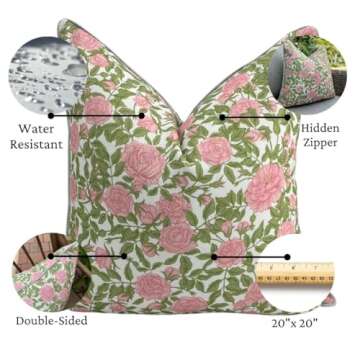 Jillien Harbor Floral Outdoor Pillow Cover, Water Resistant for Patio Deck Seating, Olivia, Grandmil...