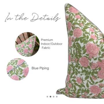 Jillien Harbor Floral Outdoor Pillow Cover, Water Resistant for Patio Deck Seating, Olivia, Grandmillennial Outdoor Pillow Cover, 20"x20"