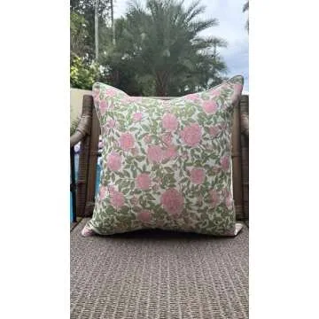 Jillien Harbor Floral Outdoor Pillow Cover, Water Resistant for Patio Deck Seating, Olivia, Grandmillennial Outdoor Pillow Cover, 20"x20"
