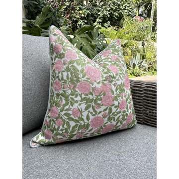 Jillien Harbor Floral Outdoor Pillow Cover, Water Resistant for Patio Deck Seating, Olivia, Grandmillennial Outdoor Pillow Cover, 20"x20"