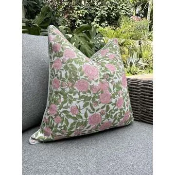 Jillien Harbor Floral Outdoor Pillow Cover, Water Resistant for Patio Deck Seating, Olivia, Grandmillennial Outdoor Pillow Cover, 20"x20"