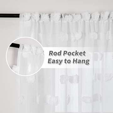 MYSKY HOME White Pom Pom Sheer Curtains for Bedroom Light Filtering Semi-Sheer Curtains for Nursery ...