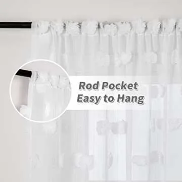 MYSKY HOME White Pom Pom Sheer Curtains for Bedroom Light Filtering Semi-Sheer Curtains for Nursery ...