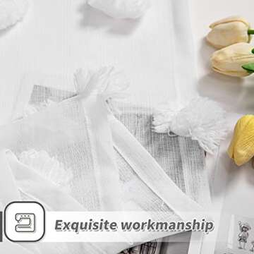 MYSKY HOME White Pom Pom Sheer Curtains for Bedroom Light Filtering Semi-Sheer Curtains for Nursery Girls Kids Room Rod Pocket Boho Voile Window Draperies Big White 52 x 45 inch 2 Panels