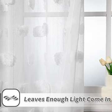 MYSKY HOME White Pom Pom Sheer Curtains for Bedroom Light Filtering Semi-Sheer Curtains for Nursery Girls Kids Room Rod Pocket Boho Voile Window Draperies Big White 52 x 45 inch 2 Panels