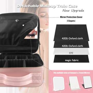 MOMIRA Travel Makeup Bag with Lighted Mirror, Waterproof, Adjustable Brightness