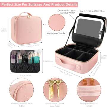 MOMIRA Travel Makeup Bag with Lighted Mirror & Adjustable Brightness